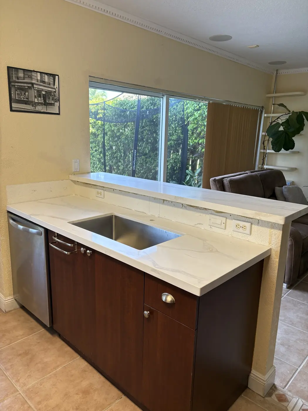 Custom white stone bar and sink countertop